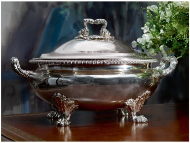 View full screen - View 1 of Lot 25. A REGENCY SILVER SOUP TUREEN AND COVER, PAUL STORR, LONDON, 1819.