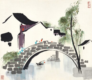 View full screen - View 1 of Lot 2520. Wu Guanzhong 吳冠中 | A Stone Bridge in Jiangnan 水鄉石橋.