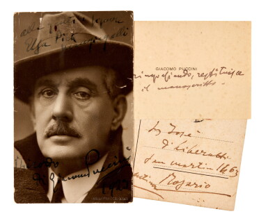 View full screen - View 1 of Lot 215. G. Puccini. Photograph signed and inscribed, 1923.