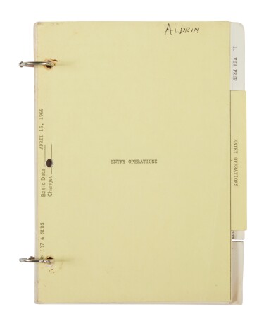 View full screen - View 1 of Lot 37. Entry Operations section of Buzz Aldrin's Apollo 11 Flight Crew Abbreviated Checklist, used by him during training.