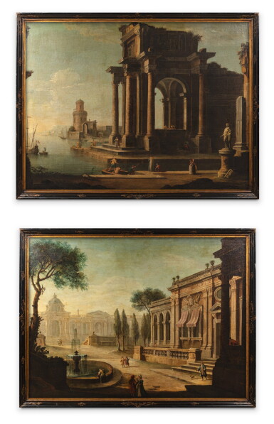 View full screen - View 1 of Lot 91. Circle of Francesco Battaglioli, Architectural capricci | Entourage de Francesco Battaglioli, Caprices architecturaux.