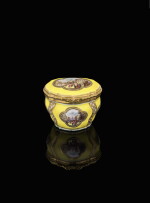 A Meissen porcelain yellow-ground snuff-box with gold mounts, circa 1740
