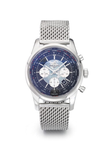 View full screen - View 1 of Lot 115. BREITLING | TRANSOCEAN CHRONOGRAPH UNITIME REF AB0510U4/BB62 A STAINLESS STEEL AUTOMATIC WORLD TIME CHRONOGRAPH WRISTWATCH WITH DATE AND BRACELET CIRCA 2018.