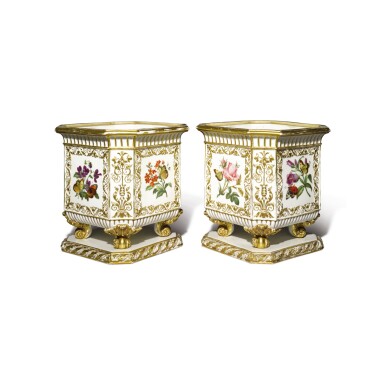 View full screen - View 1 of Lot 234. A PAIR OF PARIS (HONORÉ) PORCELAIN SQUARE-SECTION PLANTERS CIRCA 1840-60.