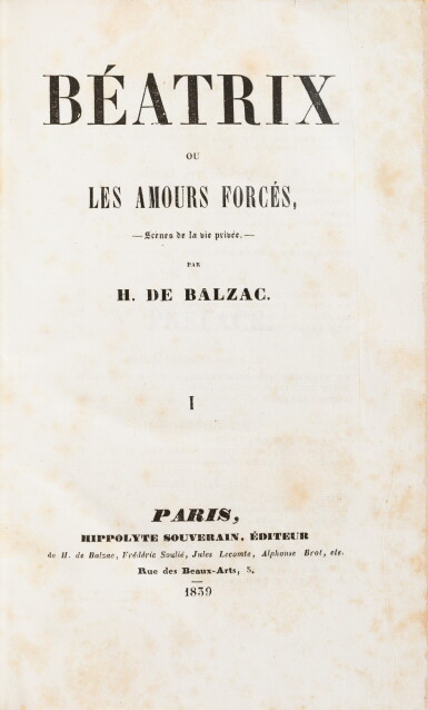 View full screen - View 1 of Lot 53. Béatrix. Paris, 1839. 2 vol. in-8. Demi-veau de l'ép. Edition originale de la bibliothèque d'André Maurois..