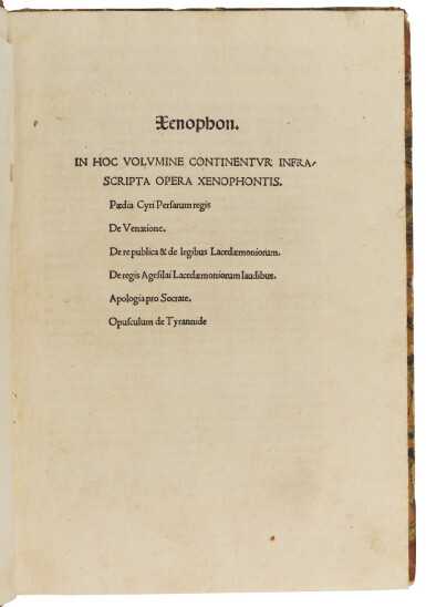 View full screen - View 1 of Lot 242. Xenophon, Opera, Bologna, 1502, later half calf.