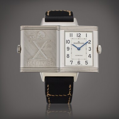 View full screen - View 1 of Lot 117. Reference Q3828420 Reverso | A stainless steel automatic reversible wristwatch with special Decima 'Hammer' engraving, Circa 2017 | The Hammer Collection.