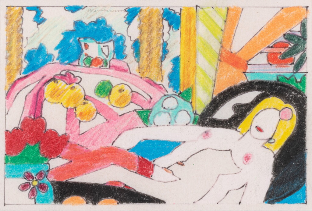 View full screen - View 1 of Lot 150. Study for Sunset Nude, with Matisse apples on pink tablecloth.