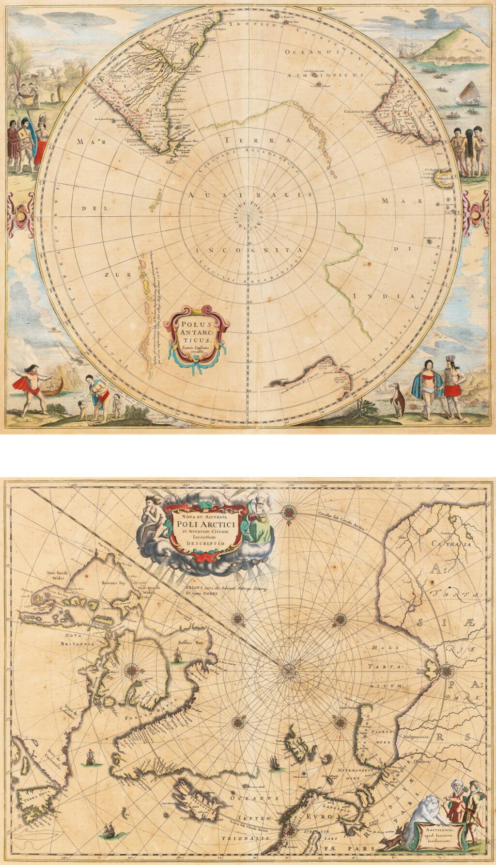 View full screen - View 1 of Lot 168. JANSSON. Polus Antarcticus & Poli Arctici. 2 cartes coloriées. Amsterdam, vers 1650..