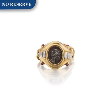 View full screen - View 1 of Lot 3. Bulgari | Gold, Ancient Coin, Diamond and Sapphire Ring.
