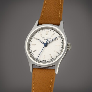 View full screen - View 1 of Lot 64. Calatrava, Reference 565 | A stainless steel wristwatch | Circa 1944.