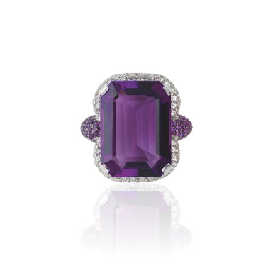 View full screen - View 1 of Lot 29. AMETHYST AND DIAMOND RING, MICHELE DELLA VALLE.