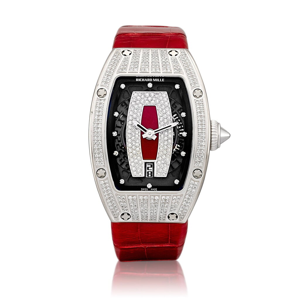 View full screen - View 1 of Lot 2194. Reference RM007 | A white gold and diamond-set semi-skeletonised wristwatch with date, Circa 2010 | Richard Mille | 型號RM007 | 白金鑲鑽石半鏤空腕錶,備日期顯示,約2010年製.