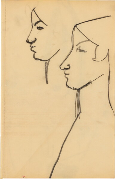 View full screen - View 1 of Lot 54. Visage de profil gauche dessiné deux fois.