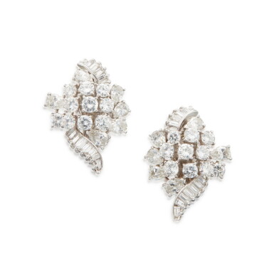 View full screen - View 1 of Lot 166. Pair of Diamond Earclips.