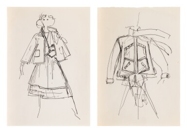 View full screen - View 1 of Lot 131. Two original sketches for fashion.