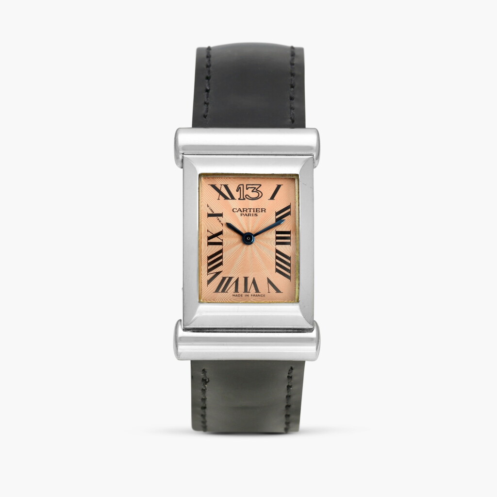 View full screen - View 1 of Lot 2225. Driver, Reference 2453B | An unusual and very rare limited edition, deeply curved rectangular white gold driver’s rear-wound wristwatch with integrated white gold deployant buckle, Circa 1999.