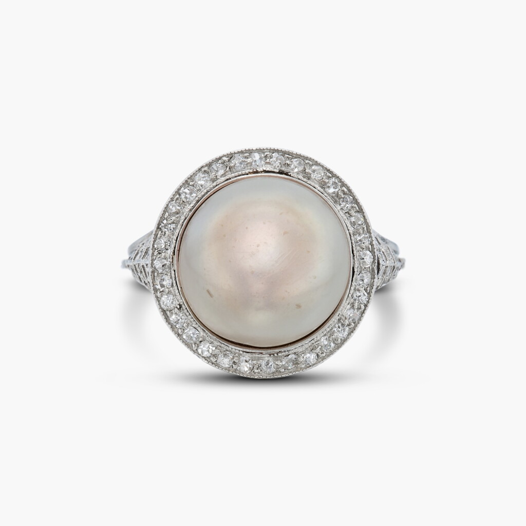 View full screen - View 1 of Lot 304. Natural Pearl and Diamond Ring.