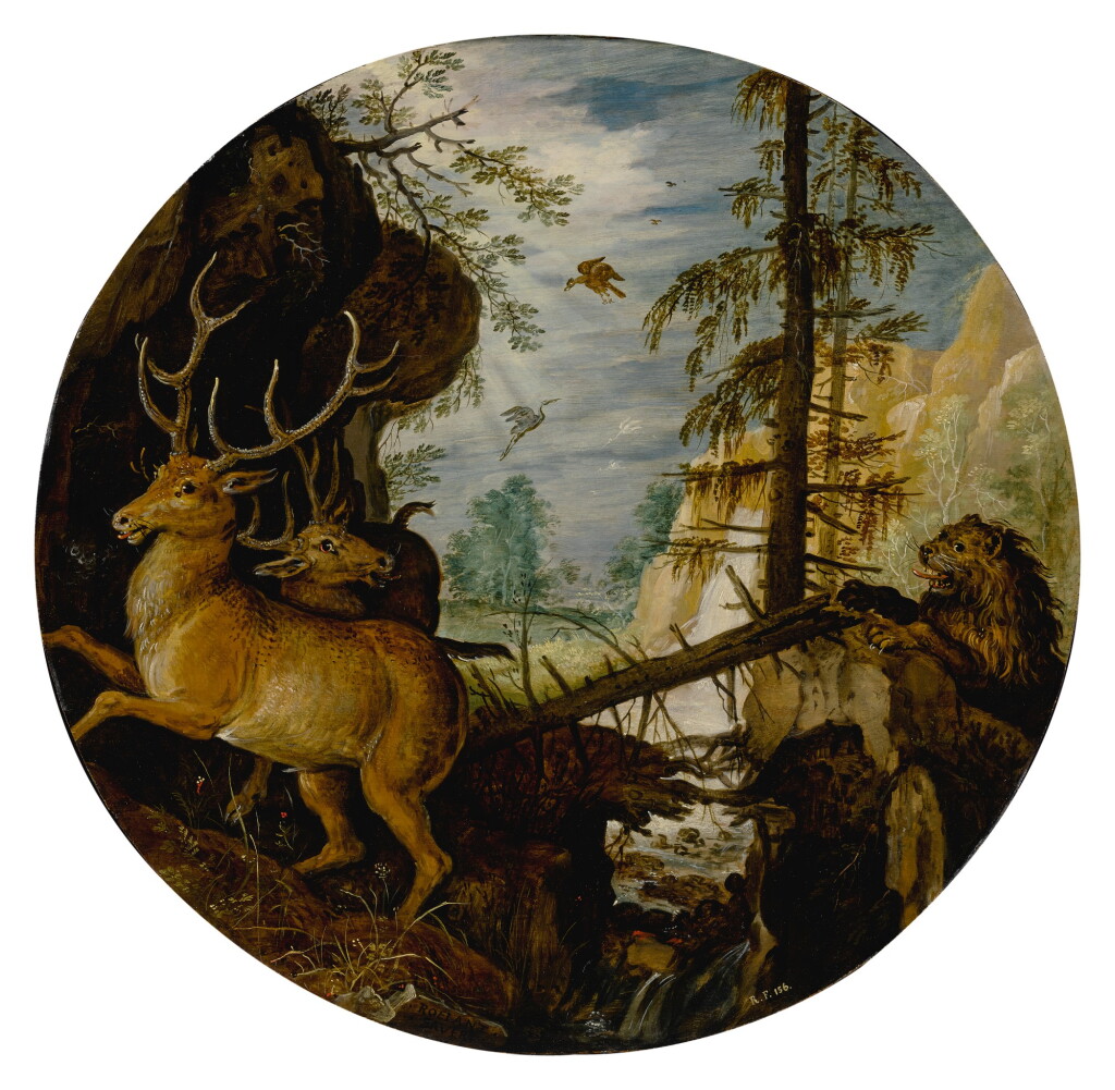 View full screen - View 1 of Lot 520. A lion hunting two deer.