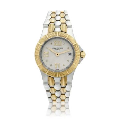 View full screen - View 1 of Lot 5. Reference 4880/1 Neptune A stainless steel yellow gold and diamond-set bracelet watch with date, Made in 2000 .