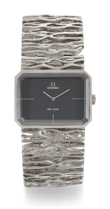 View full screen - View 1 of Lot 1205. OMEGA | DE VILLE JEUX D'OR, REFERENCE 8272, WHITE GOLD RECTANGULAR BRACELET WATCH CIRCA 1973.