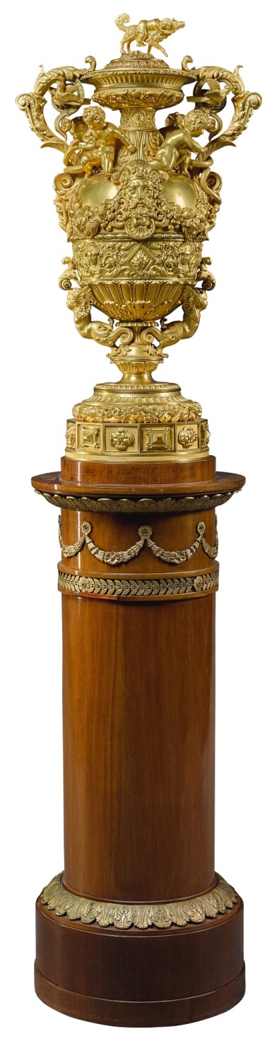 View full screen - View 1 of Lot 160. A LOUIS-PHILIPPE GILT-BRONZE MOUNTED COVERED VASE, CIRCA 1840, BY THOMIRE & CIE.