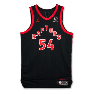 View full screen - View 1 of Lot 72. Sandro Mamukelashvili Toronto Raptors 2025-2026 Game Worn Statement Edition Jersey | Probable Wear to the Emirates NBA Cup .