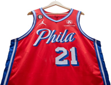 View full screen - View 1 of Lot 105. Joel Embiid Philadelphia 76ers 2022-2023 Game Worn Statement Edition Jersey | Double-Double | MVP Season.