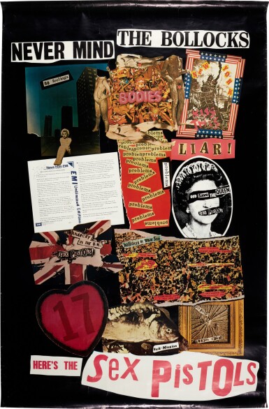 View full screen - View 1 of Lot 46. Jamie Reid with John Varnom | Never Mind the Bollocks, promotional poster, November 1977.