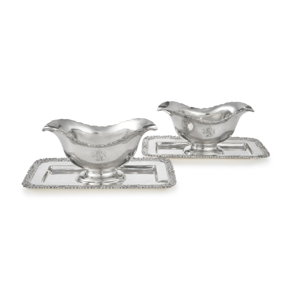 View full screen - View 1 of Lot 260. A Pair of American Silver Chrysanthemum Pattern Sauce Boats on Stands, Tiffany & Co., New York, Circa 1902.