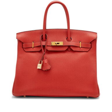 View full screen - View 1 of Lot 151. Rouge Casaque Togo Birkin 35 Gold Hardware, 2005.