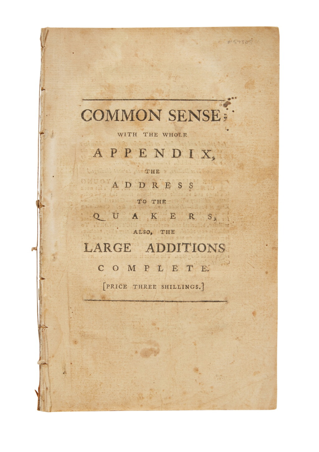 View full screen - View 1 of Lot 1072. Paine, Thomas | Common Sense, the 1776 Bell edition, with the Additions.