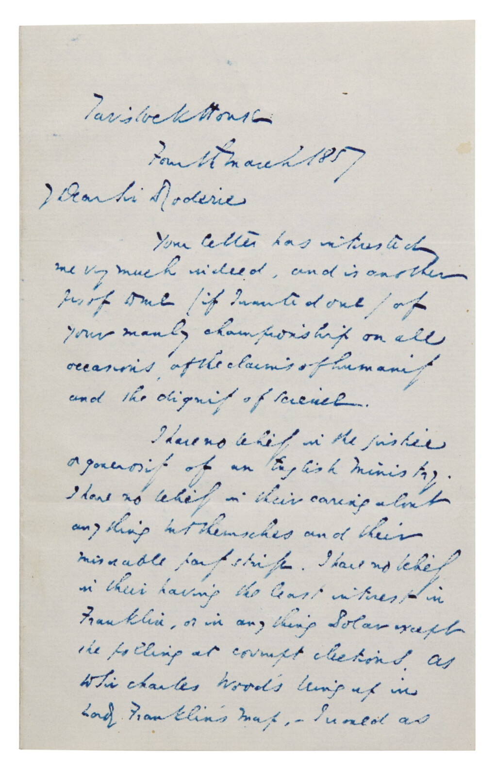 View full screen - View 1 of Lot 70. Dickens, autograph letter signed to Roderick Murchison, 1857.