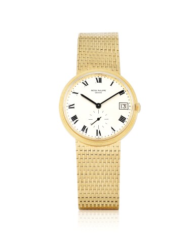 View full screen - View 1 of Lot 47. PATEK PHILIPPE | REF 3445/6 YELLOW GOLD BRACELET WATCH WITH DATE MADE IN 1968.