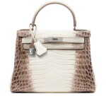 White Matte Niloticus Crocodile Himalaya Kelly 28 Retourné 18K White Gold and Diamond Hardware, 2021