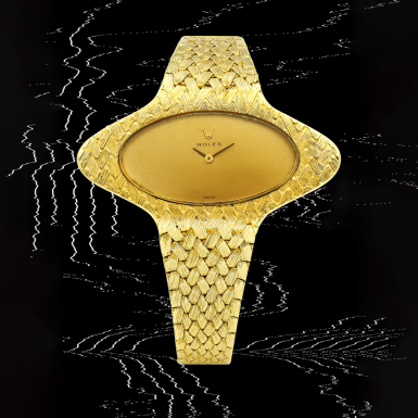 View full screen - View 1 of Lot 51. 'Starship Gold' | A yellow gold oval bracelet watch | Circa 1980.