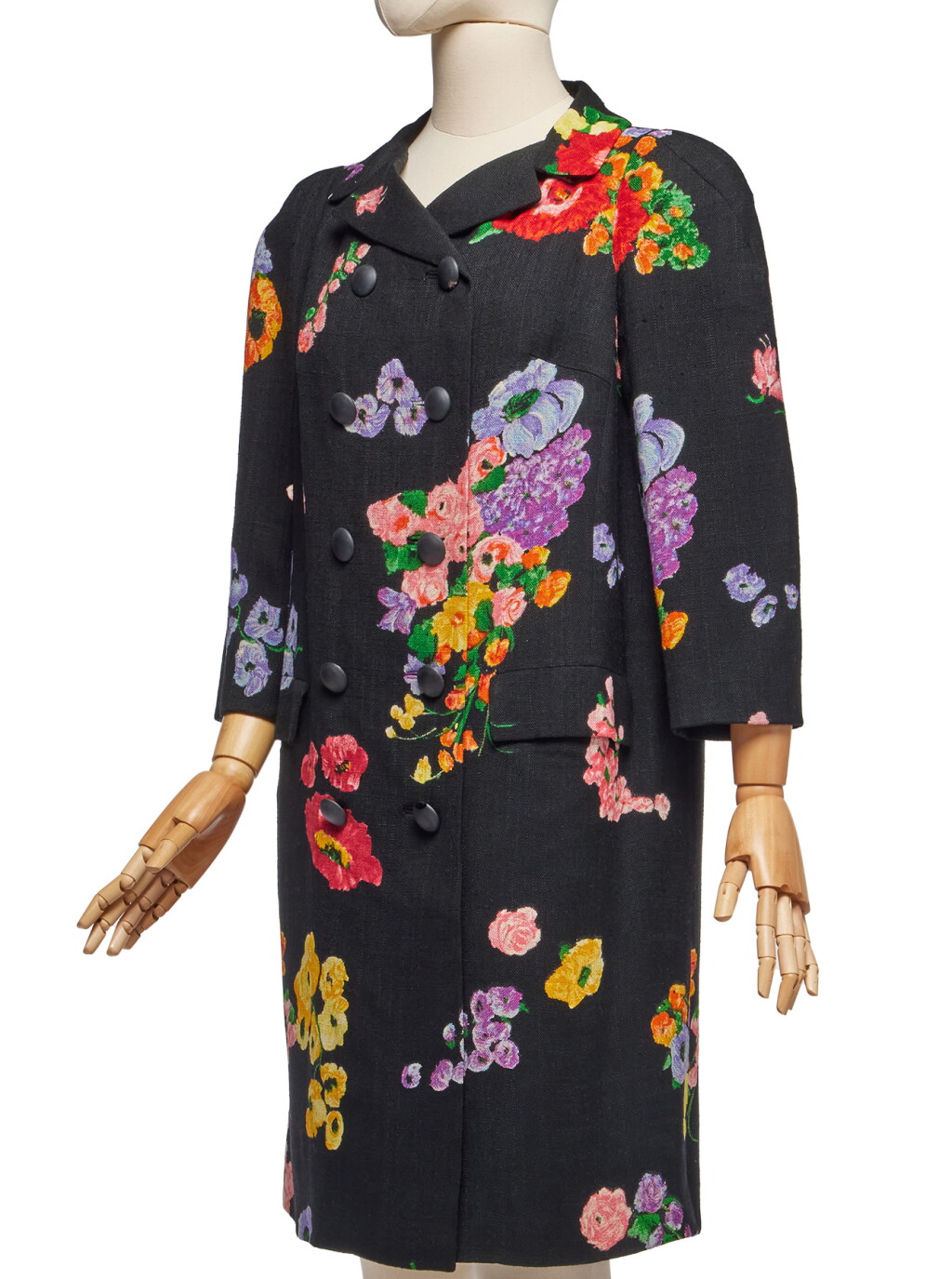 View full screen - View 1 of Lot 90. Haute Couture Floral Printed Linen Coat, Spring-Summer 1963.
