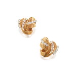 Pair of Gold and Diamond 'Algues' Earclips, France