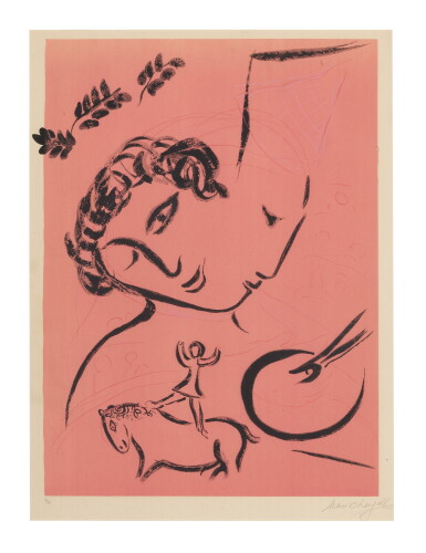 View full screen - View 1 of Lot 146. MARC CHAGALL | LE PEINTRE EN ROSE (MOURLOT 224).