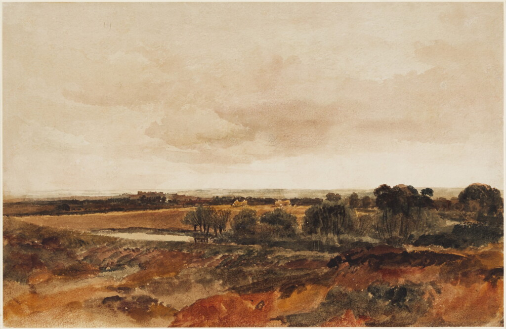 View full screen - View 1 of Lot 631. PETER DE WINT, O.W.S. | Landscape with harvesters and a distant view of Windsor Castle.