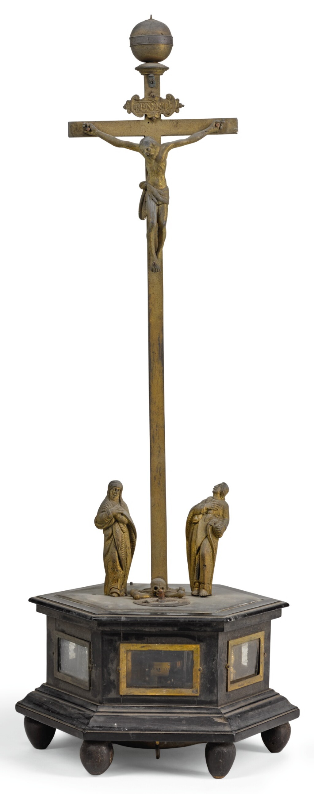 View full screen - View 1 of Lot 238. A RENAISSANCE EBONY AND GILT-BRASS CRUCIFIX CLOCK WITH ALARM, JACOB WIDENMAN, AUGSBURG, CIRCA 1620.