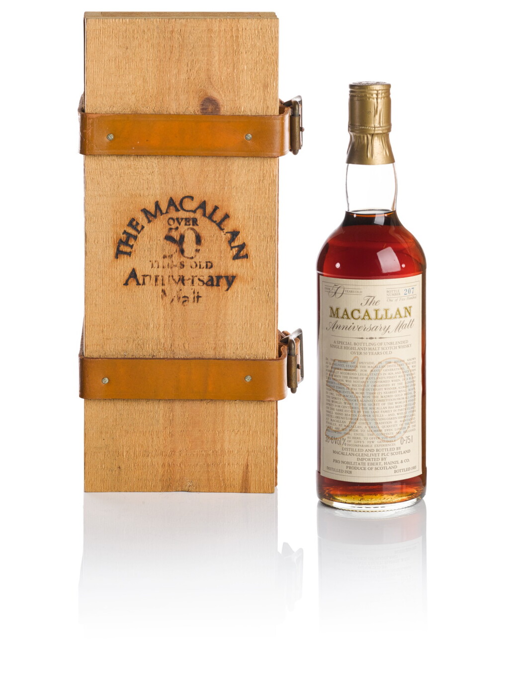 View full screen - View 1 of Lot 176. THE MACALLAN 50 YEAR OLD ANNIVERSARY MALT 38.6 ABV 1928.