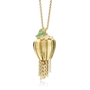 View full screen - View 1 of Lot 1201. Gold, diamond and emerald pendant, 'Coloquinte', circa 1990.