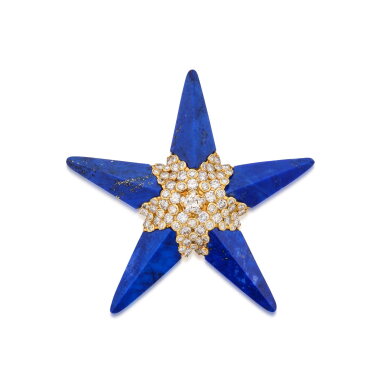 View full screen - View 1 of Lot 28. Lapis Lazuli and Diamond Pendant-Brooch.