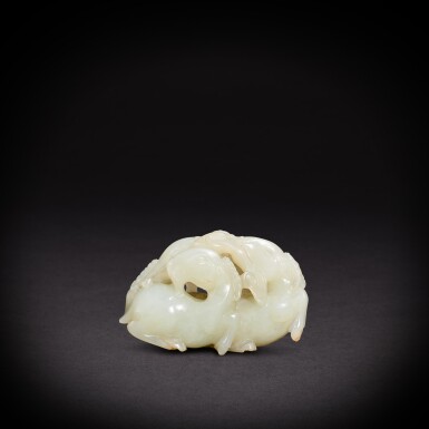 View full screen - View 1 of Lot 9496. A pale celadon jade 'three rams' group, Qing dynasty, 18th century | 清十八世紀 青白玉三陽開泰.