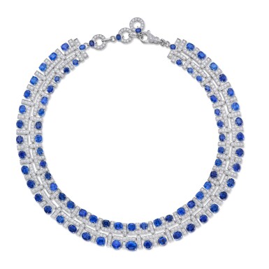 View full screen - View 1 of Lot 37. Sapphire and Diamond Necklace.