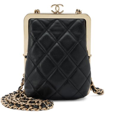 View full screen - View 1 of Lot 84. Black Lambskin Kisslock Pouch Pale Gold Hardware, 2021.