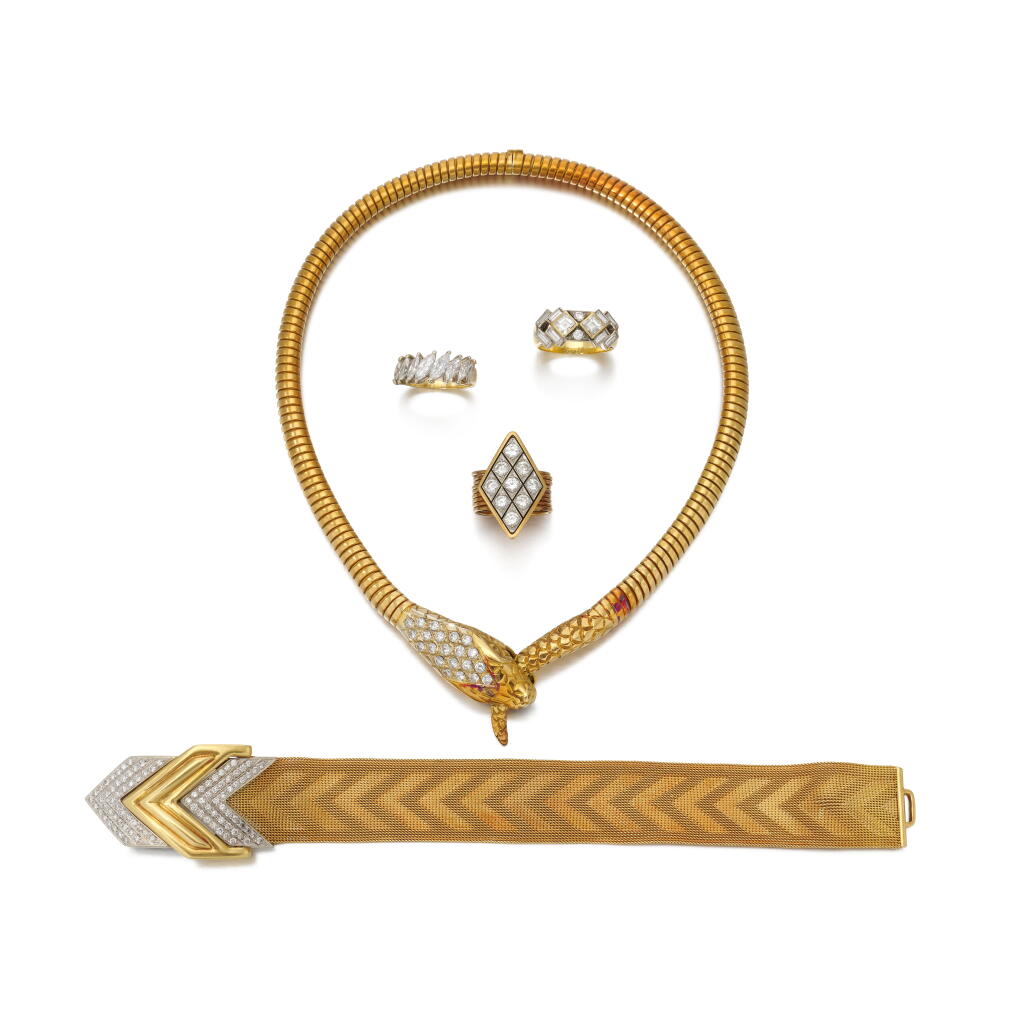 View full screen - View 1 of Lot 116. Bracciale in diamanti collana Serpente tre anelli.