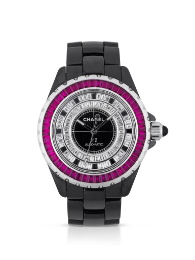 View full screen - View 1 of Lot 16. CHANEL | J12 ASIA LIMITED EDITION, REF H2007 BLACK CERAMIC, RUBY AND DIAMOND-SET WRISTWATCH WITH BRACELET CIRCA 2007.