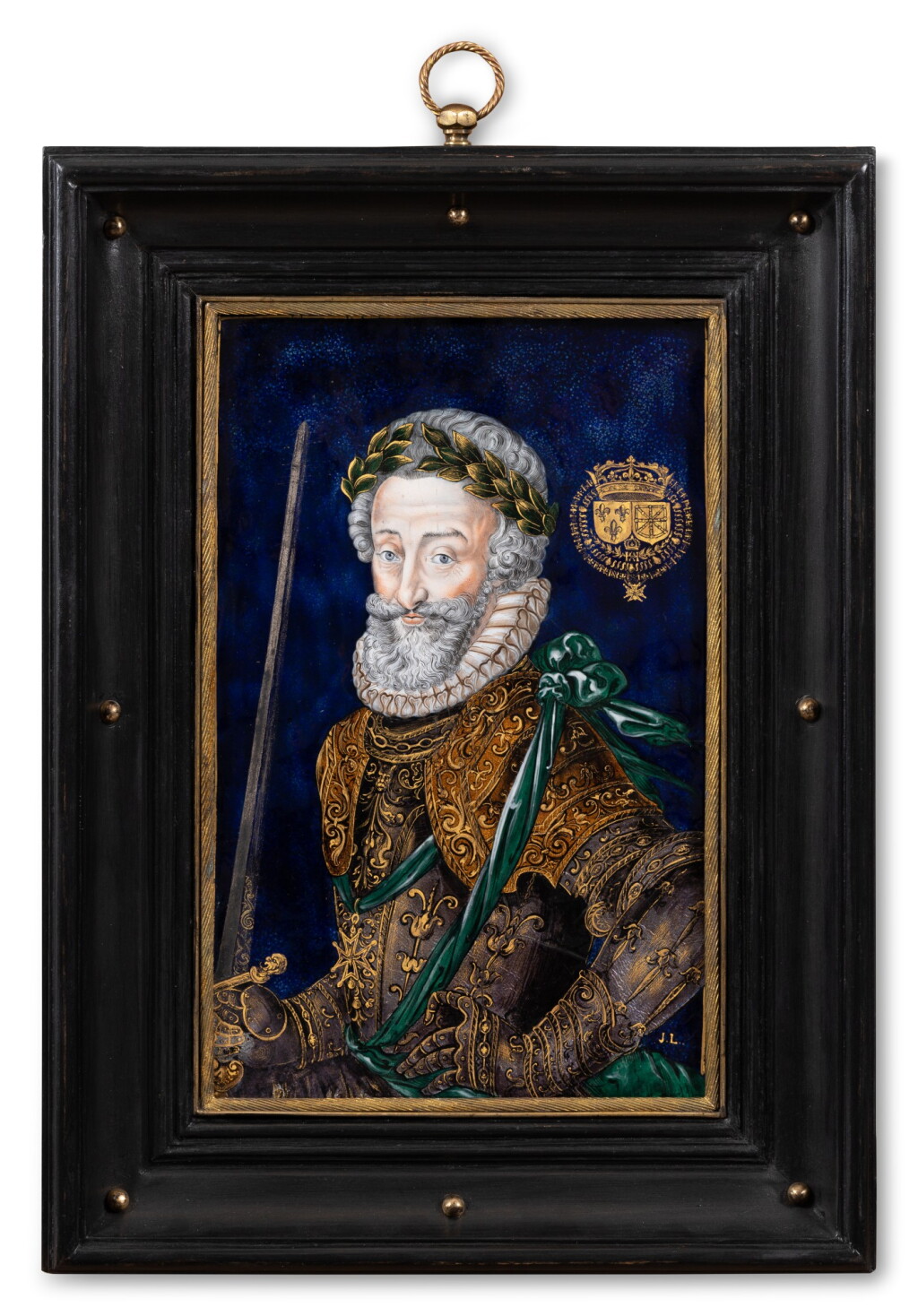 View full screen - View 1 of Lot 102. A Limoges painted enamel portrait of Henri IV dressed as a Roman Emperor, 19th century, in the manner of Jacques Laudin I (1617 - 1695).
